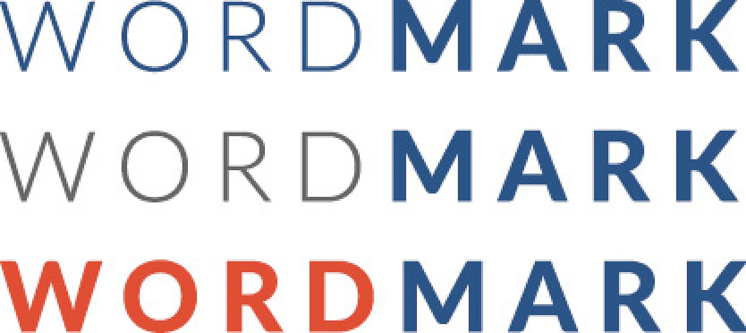 The word "wordmark" in different weights and colors