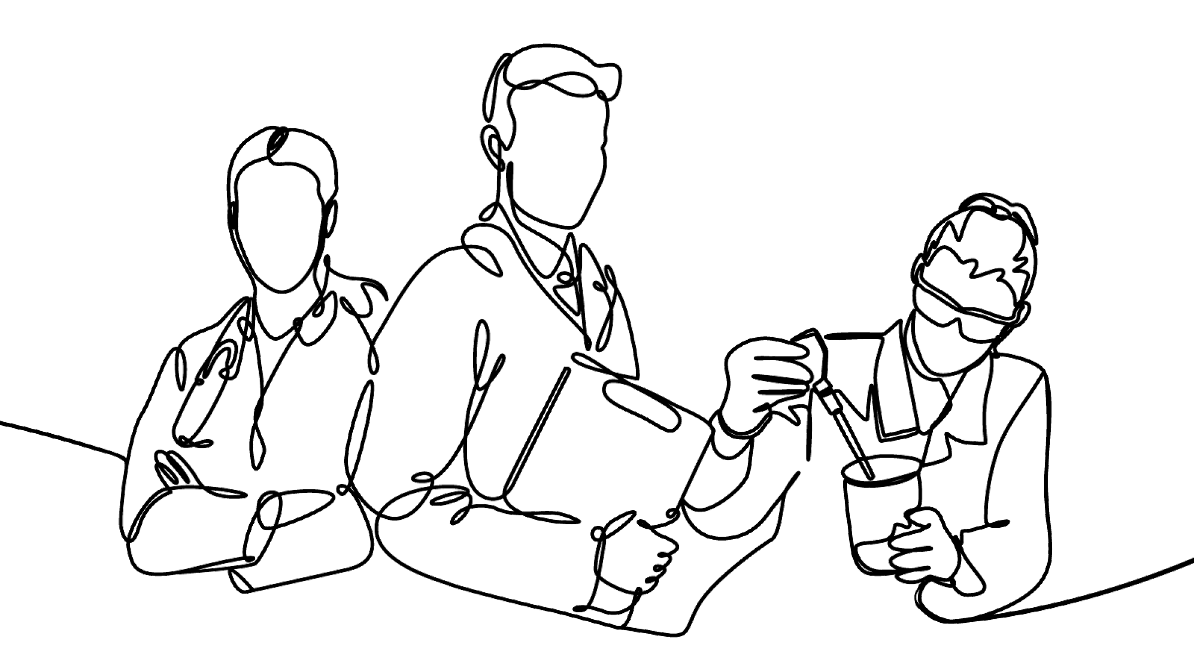 Line drawing of two providers and a scientist